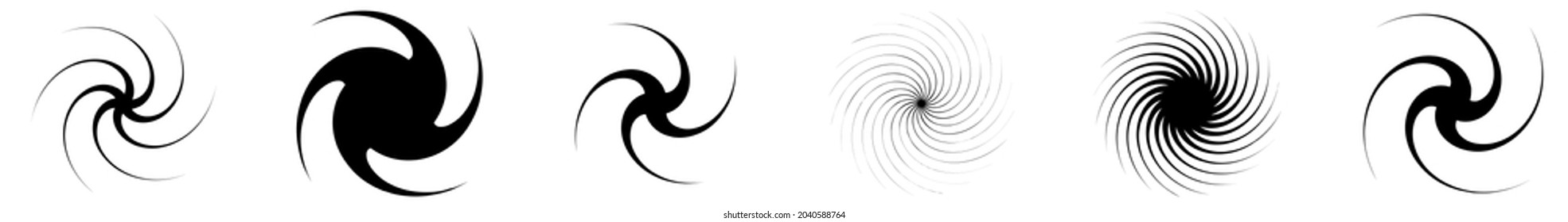 Swirl, twirl, spiral shape, element. Motif with rotation, torsion effect