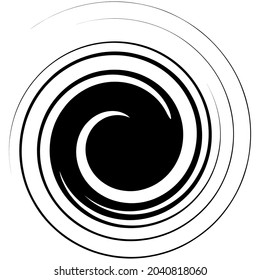 Swirl, twirl, spiral shape, element. Motif with rotation, torsion effect