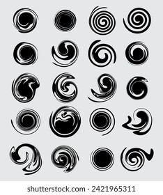 Swirl twisted rounded circlemelted  spiral black twirl hypnotic sircular shape vector clip art element