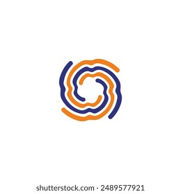 logotipo de dos líneas en espiral. icono de monograma de combinación naranja y azul