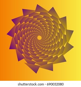 Swirl, vortex background. Rotating spiral. Pattern of a whirling of hearts. Triangle, gradient, silhouette.