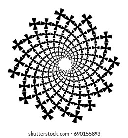 Swirl, vortex background. Rotating spiral. Icon, flower, petals, outline, black, white.