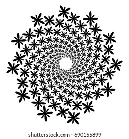 Swirl, vortex background. Rotating spiral. Icon, flower, petals, outline, black, white.