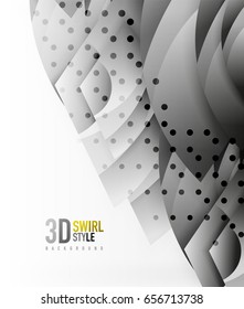 Swirl and wave 3d effect objects, abstract template vector design. Overlapping waves on white background