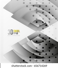 Swirl and wave 3d effect objects, abstract template vector design. Overlapping waves on white background