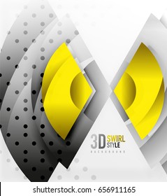 Swirl and wave 3d effect objects, abstract template vector design. Overlapping waves on white background