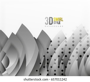 Swirl and wave 3d effect objects, abstract template vector design. Overlapping waves on white background