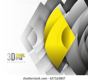 Swirl and wave 3d effect objects, abstract template vector design. Overlapping waves on white background