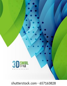 Swirl and wave 3d effect objects, abstract template vector design. Overlapping waves on white background