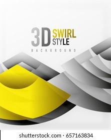 Swirl and wave 3d effect objects, abstract template vector design. Overlapping waves on white background