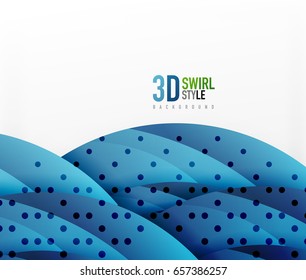 Swirl and wave 3d effect objects, abstract template vector design. Overlapping waves on white background