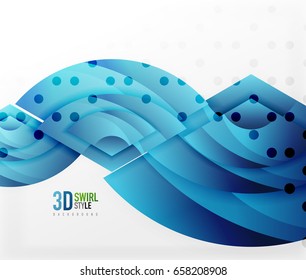 Swirl and wave 3d effect objects, abstract template vector design. Overlapping waves on white background