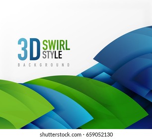 Swirl and wave 3d effect objects, abstract template vector design. Overlapping waves on white background