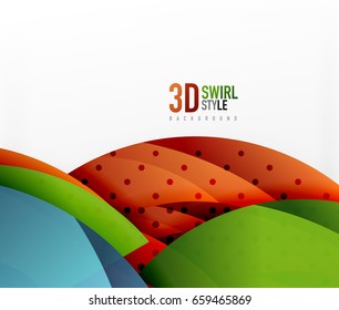 Swirl and wave 3d effect objects, abstract template vector design. Overlapping waves on white background