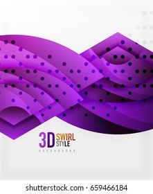 Swirl and wave 3d effect objects, abstract template vector design. Overlapping waves on white background