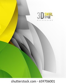 Swirl and wave 3d effect objects, abstract template vector design. Overlapping waves on white background