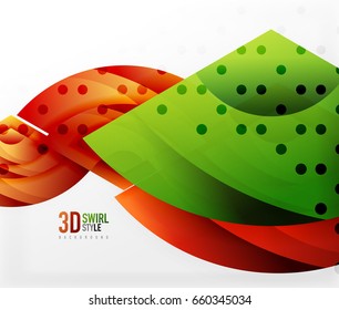 Swirl and wave 3d effect objects, abstract template vector design. Overlapping waves on white background