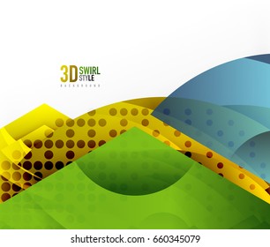 Swirl and wave 3d effect objects, abstract template vector design. Overlapping waves on white background