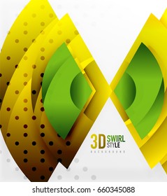 Swirl and wave 3d effect objects, abstract template vector design. Overlapping waves on white background