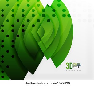 Swirl and wave 3d effect objects, abstract template vector design. Overlapping waves on white background