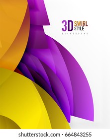 Swirl and wave 3d effect objects, abstract template vector design. Overlapping waves on white background