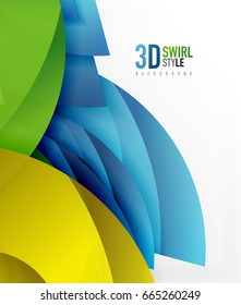 Swirl and wave 3d effect objects, abstract template vector design. Overlapping waves on white background