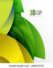 Swirl and wave 3d effect objects, abstract template vector design. Overlapping waves on white background