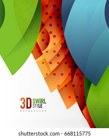 Swirl and wave 3d effect objects, abstract template vector design. Overlapping waves on white background