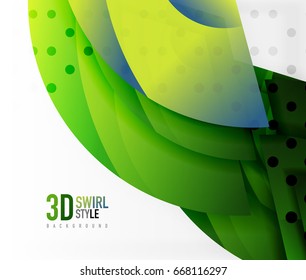 Swirl and wave 3d effect objects, abstract template vector design. Overlapping waves on white background