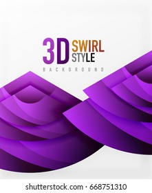 Swirl and wave 3d effect objects, abstract template vector design. Overlapping waves on white background