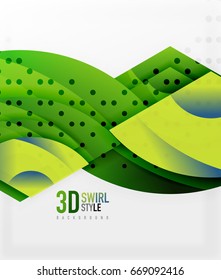 Swirl and wave 3d effect objects, abstract template vector design. Overlapping waves on white background