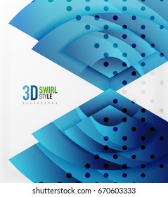 Swirl and wave 3d effect objects, abstract template vector design. Overlapping waves on white background