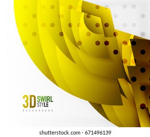 Swirl and wave 3d effect objects, abstract template vector design. Overlapping waves on white background