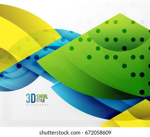 Swirl and wave 3d effect objects, abstract template vector design. Overlapping waves on white background