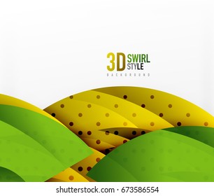 Swirl and wave 3d effect objects, abstract template vector design. Overlapping waves on white background