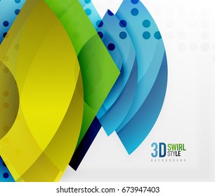 Swirl and wave 3d effect objects, abstract template vector design. Overlapping waves on white background