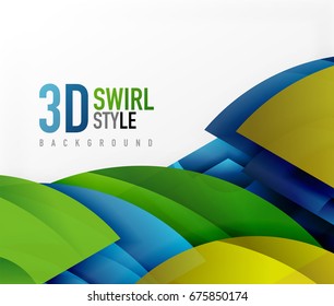 Swirl and wave 3d effect objects, abstract template vector design. Overlapping waves on white background