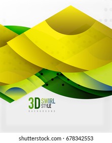 Swirl and wave 3d effect objects, abstract template vector design. Overlapping waves on white background