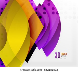 Swirl and wave 3d effect objects, abstract template vector design. Overlapping waves on white background
