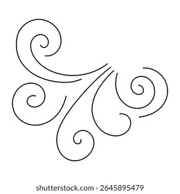 Ícone De Símbolo De Vento Giratório. Projeto decorativo abstrato do fluxo de ar. Traçado editável. Padrão De Vento De Linha Curva. Vetor desenhado à mão para o tempo, natureza, conceitos de movimento.
