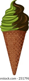 Swirled chocolate and mint ice cream cone