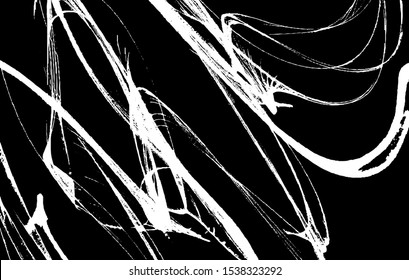 Swirled and curled lines, stripes and brush strokes texture. Marble or acrylic atrwork imitation. Cool and swirly background. Abstract vector illustration. Black isolated on white. EPS10 