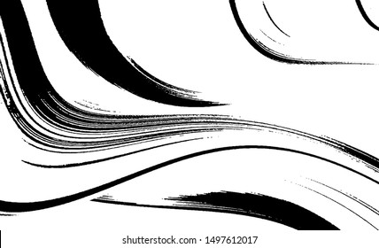 Swirled and curled stripes and brush strokes texture. Marble or acrylic atrwork imitation. Cool and swirly background. Abstract vector illustration. Black isolated on white. EPS10 