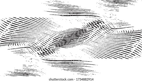 Swirled and curled stripes and brush strokes texture. Marble or acrylic atrwork imitation. Cool and swirly background. Abstract vector illustration. Black isolated on white. EPS10 