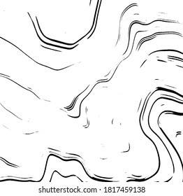 Swirled and curled stripes and brush strokes texture. Marble or acrylic atrwork imitation. Cool and swirly background. Abstract vector illustration. Black isolated on white. EPS10