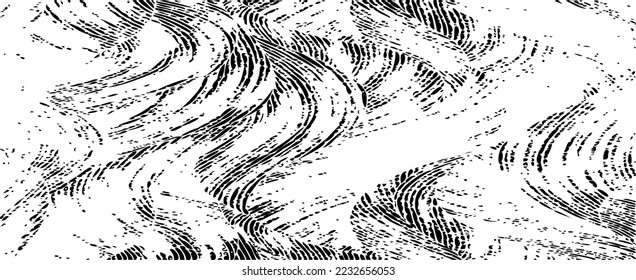 Swirled and curled stripes and brush strokes texture. Marble or acrylic atrwork imitation. Cool and swirly background. Abstract vector illustration. Black isolated on white. EPS10 