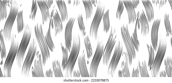 Swirled and curled stripes and brush strokes texture. Marble or acrylic atrwork imitation. Cool and swirly background. Abstract vector illustration. Black isolated on white. EPS10 