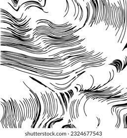 Swirled and curled stripes and brush strokes texture. Marble or acrylic atrwork imitation. Cool and swirly background. Abstract vector illustration. Black isolated on white. EPS10 