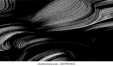 Swirled and curled stripes and brush strokes texture. Marble or acrylic atrwork imitation. Cool and swirly background. Abstract vector illustration. Black isolated on white. EPS10 