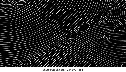 Swirled and curled stripes and brush strokes texture. Marble or acrylic atrwork imitation. Cool and swirly background. Abstract vector illustration. Black isolated on white. EPS10 